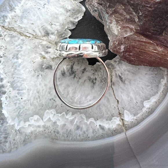 Sterling Southwestern Style Large Oval Blue Copper Turquoise Ring 9.25 For Women - Picture 8 of 10